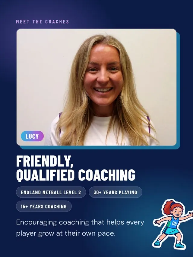 Instagram post headed Meet the coaches, with a photo of Lucy and the words Friendly, qualified coaching